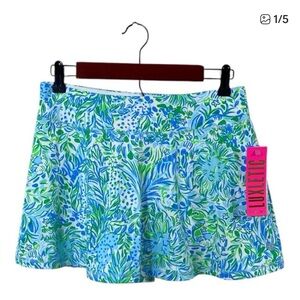NEW Lilly Pulitzer Luxletic Aila Dandy Lions Hydra Blue &Green Skirt/Skort,Large